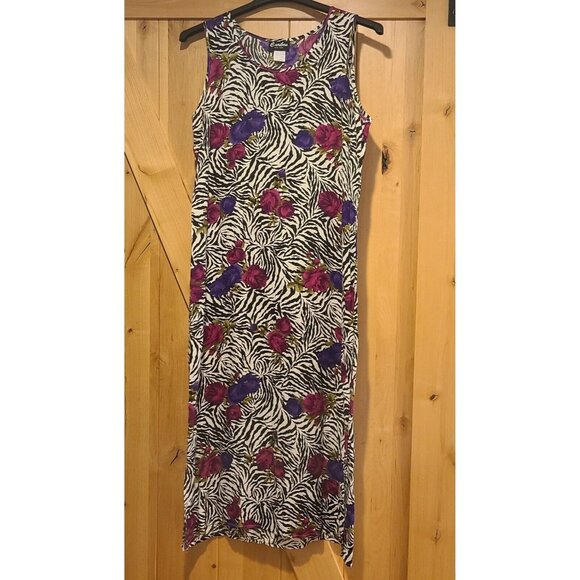 Caribou New York Size L Floral Zebra Print Lightweight Sleeveless Maxi Rayon - Picture 1 of 13